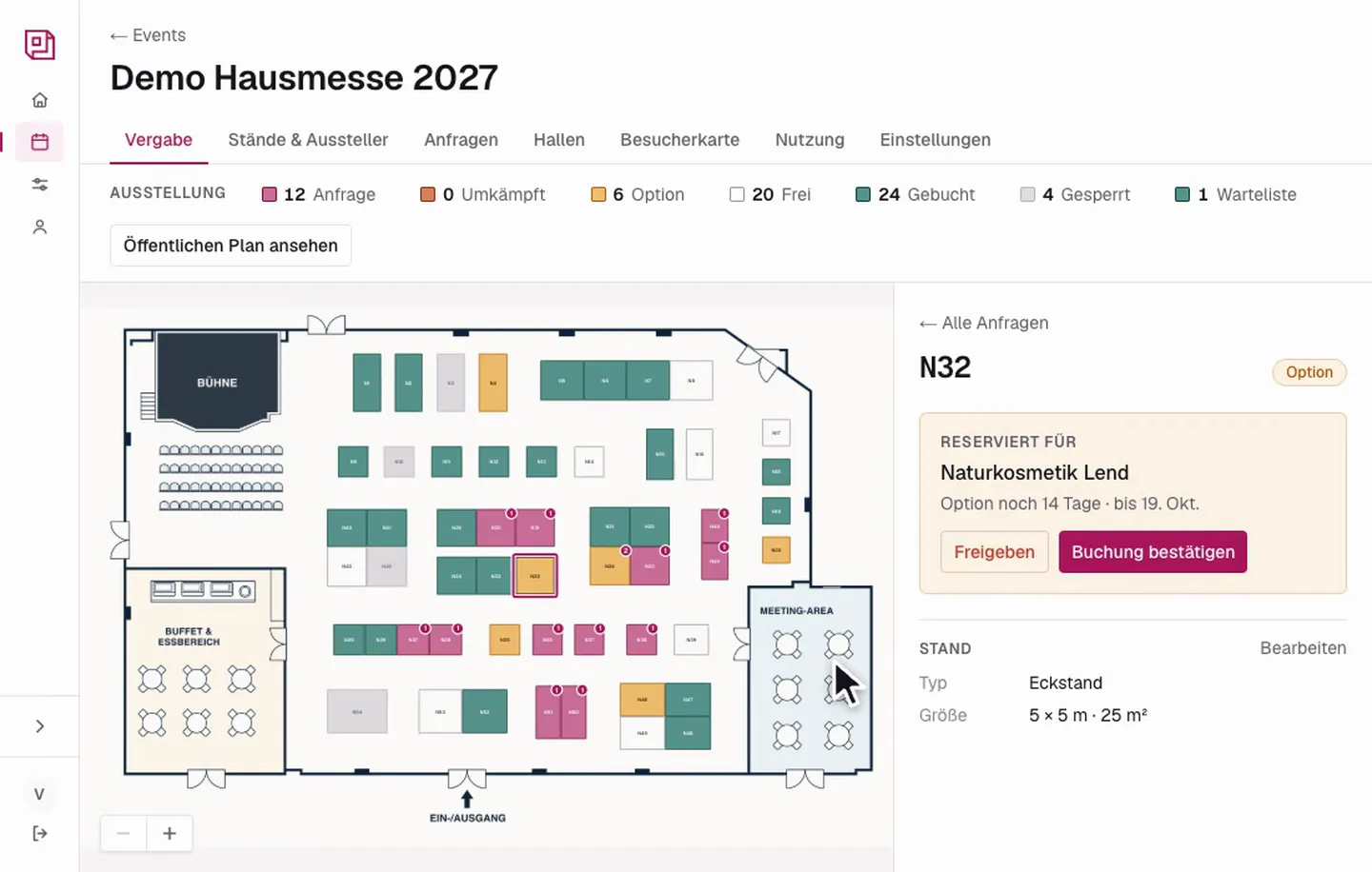 PLAN: Stand als Option vorgemerkt und Buchung bestätigen