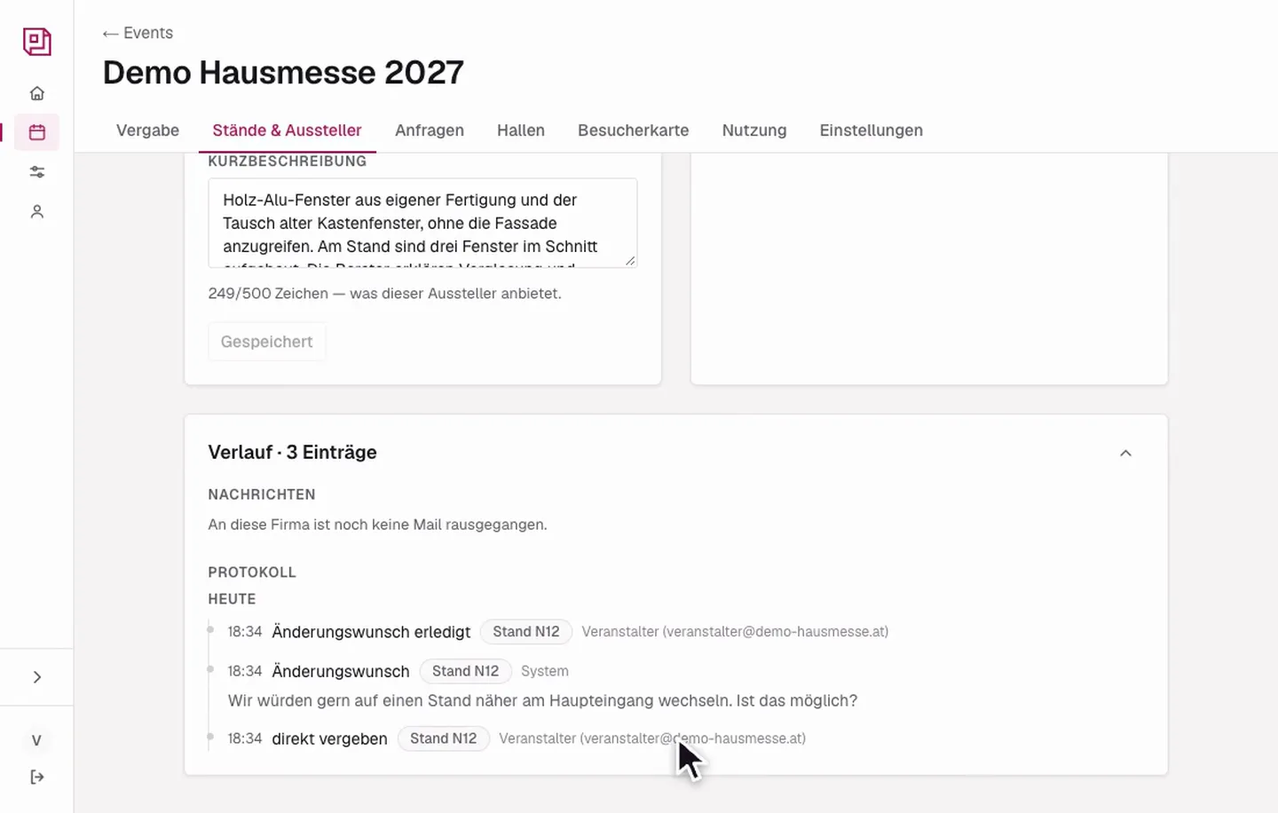 PLAN: Verlauf der Änderungen einer Firma